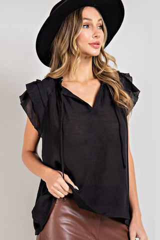 TIERED RUFFLE SLEEVE SHORT SLEEVE BLOUSE