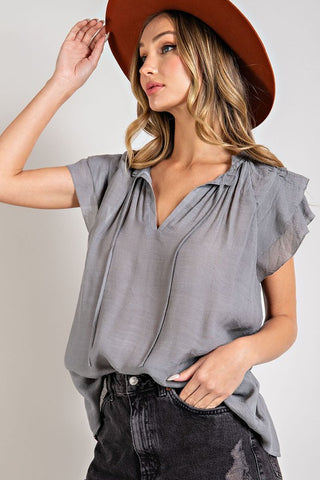 TIERED RUFFLE SLEEVE SHORT SLEEVE BLOUSE