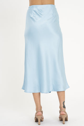 Ice Blue Satin Midi Slip Skirt