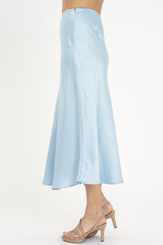 Ice Blue Satin Midi Slip Skirt