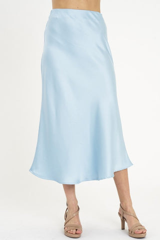 Ice Blue Satin Midi Slip Skirt