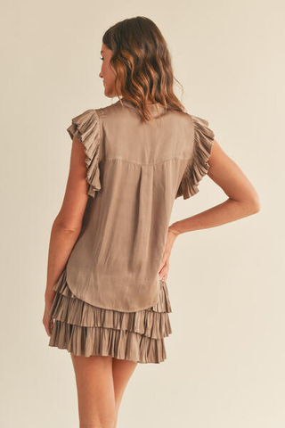 Mocha Ruffle Silk Top