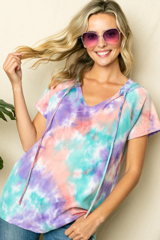 TIE DYE THERMAL HOODIE TOP