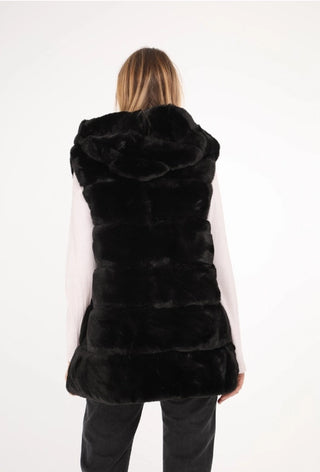 Sleeveless Hooded Faux Fur Jacket