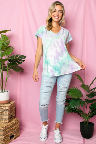 TIE DYE THERMAL HOODIE TOP