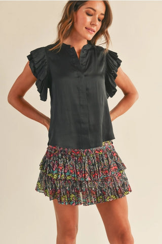 Black Short Sleeve Ruffle Top