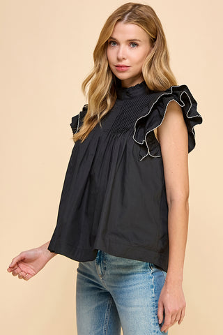 Black Ruffle Sleeve Top