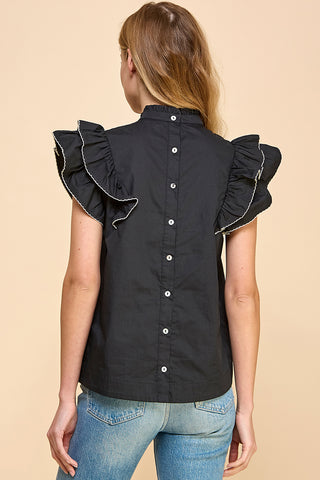 Black Ruffle Sleeve Top