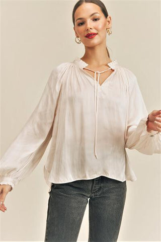 Ruffle Neck and Cuff Long Sleeve Blouse