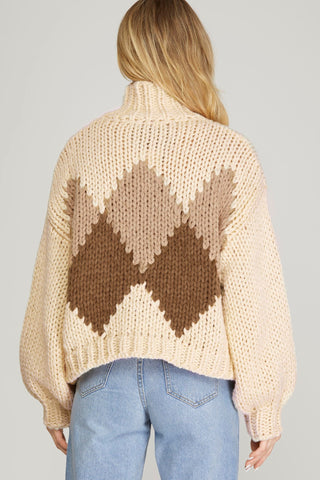 Cream Cozy Color Block Sweater