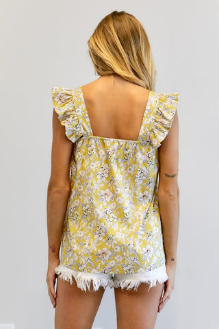 Floral Printed Ruffle Sleeveless Top