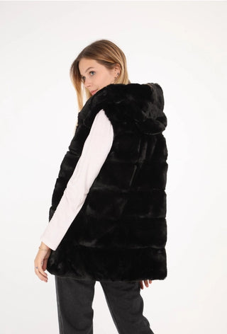 Sleeveless Hooded Faux Fur Jacket