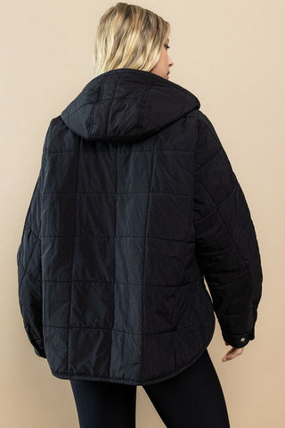 Black Quilted Hooded Jacket