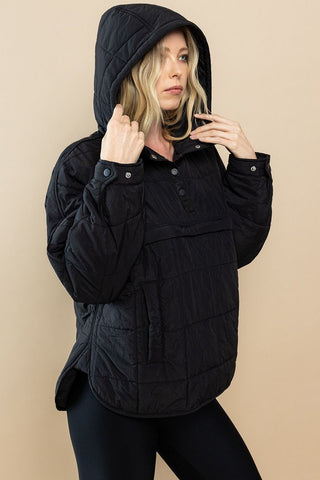 Black Quilted Hooded Jacket