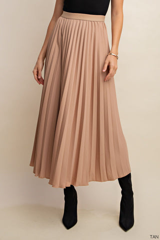 Tan Pleated Long Skirt