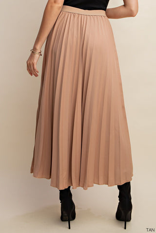 Tan Pleated Long Skirt