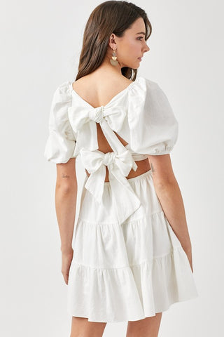 Tie Back Puff Sleeve Tiered Dress