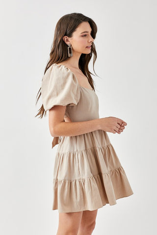 Tie Back Puff Sleeve Tiered Dress