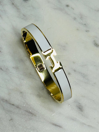 White and Gold Hinged Bangle