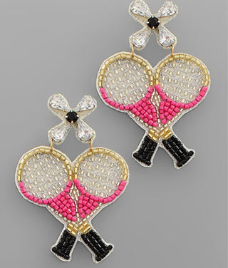 Beaded Tennis Racket Earrings